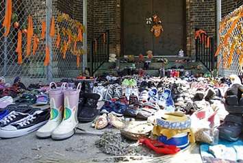Shoes left at Assumption Church on July 9, 2021 (Photo courtesy of the University of Windsor)