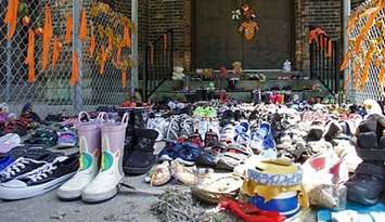 Shoes left at Assumption Church on July 9, 2021 (Photo courtesy of the University of Windsor)