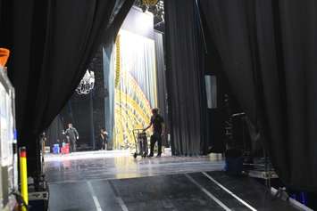 Crew members clean the stage during a media preview for Cirque du Soleil's 'Corteo', at the WFCU Centre in Windsor, May 15, 2019. Photo by Mark Brown/Blackburn News.