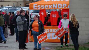 Supporters await NDP Leader Tom Mulcair who visited the Town of Essex on October 4, 2015. (Photo by Jake Kislinsky.)