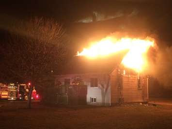 Leamington fire crews battle a blaze in the 1600-block of Mersea Rd. 5, February 3, 2016. (Photo courtesy Leamington fire)