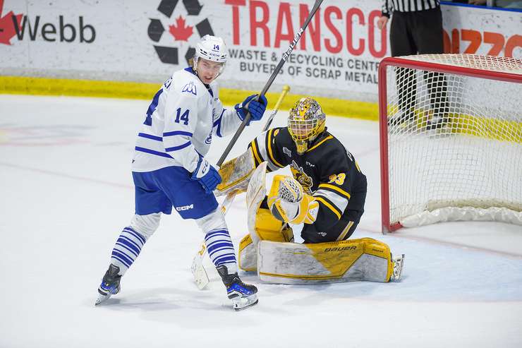 Mississauga Steelheads at Sarnia Sting, March 13, 2024. Photo by Metcalfe Photography. 