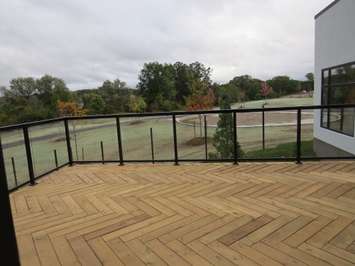 The deck overlooking a green space at the Millstone Dream Home  on  Silver Creek Circle. (Photo by Miranda Chant, Blackburn News) 