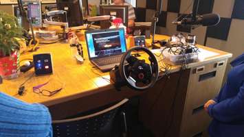 The car simulator used to show how difficult it is to drive impaired. Dec. 13, 2017. (Photo by Colin Gowdy)