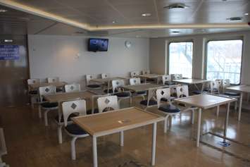 The dining room of the Pelee Islander II is seen on April 5, 2019. Photo by Mark Brown/Blackburn News.