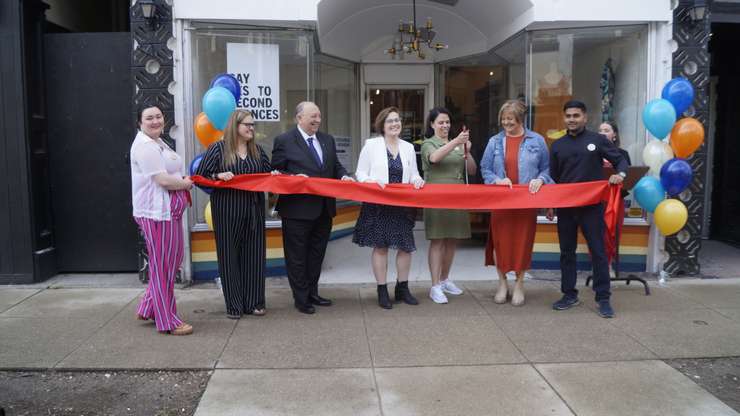 Ribbon cutting held outside of The ReFound Store. May 5, 2023. (Photo by Natalia Vega)