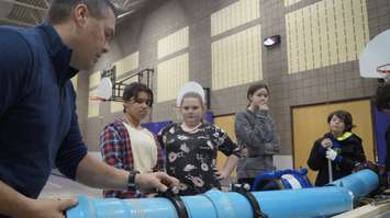 Students at St. Matthew's Catholic School in Sarnia taking part in a skilled trades workshop put on by LiUNA Local 1089. October 30, 2019. (BlackburnNews.com photo by Colin Gowdy) 