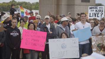 A Global Climate Strike under the Blue Water Bridge in Point Edward. September 27, 2019. (BlackburnNews.com photo by Colin Gowdy)