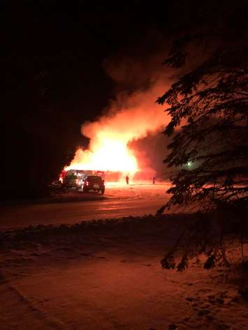 Fire at the Legion in Hepworth on January 21, 2022. (images courtesy of Kim Redden via Facebook)