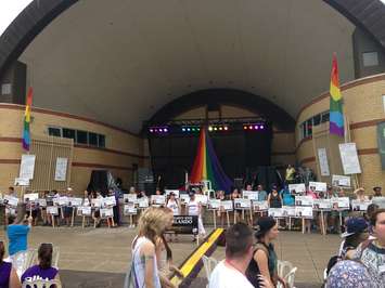 Placards at the 2016 London Pride festivities display the names and faces of those killed in the Pulse nightclub attack in Orlando. Photo submitted by Gayle Milne.