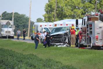 The scene of a crash on Hwy. 40 just north of Greenvalley Line, August 19, 2016 (Photo by Jake Kislinsky)
