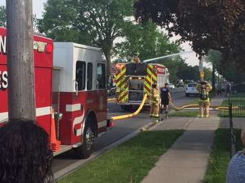 Firefighters respond to a garage fire on Indian Rd. in Sarnia, May 26, 2016. (Photo courtesy of Aaron Zimmer)