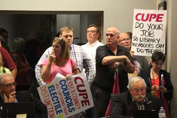 Striking library workers in Essex County attend the regular meeting of Essex County Council on October 19, 2016. (Photo by Ricardo Veneza)