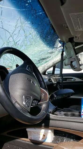 Car Damaged By Hydro Pole, Tuesday Oct 4, 2016. Photo submitted by Bruce Cameron.