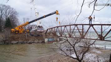 The Cull Drain Bridge is dismantled and removed. November 27, 2014 (Blackburnnews.com photo by Jake Jeffrey)