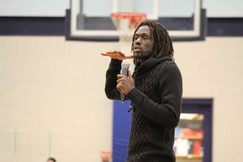 Recording artist and motivational speaker Emmanuel Jal visits Ursuline College in Chatham on November 26, 2015. (Photo by Ricardo Veneza)