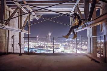 Picture of unknown individual seemingly trespassing on construction site in downtown Chatham.  (Photo submitted to BlackburnNews.com) 