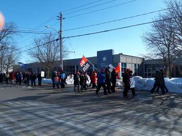 Education union members picket in Seaforth in front of the Avon Maitland District School Board facility. February 21st, 2020 (Photo by Bob Montgomery)
