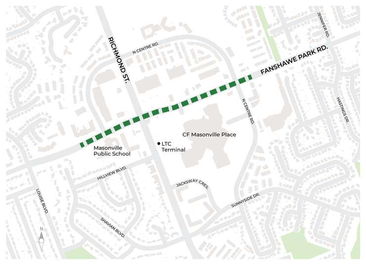 Map of the Phase 2 construction limits along Fanshawe Park Road (Image courtesy of the City of London)