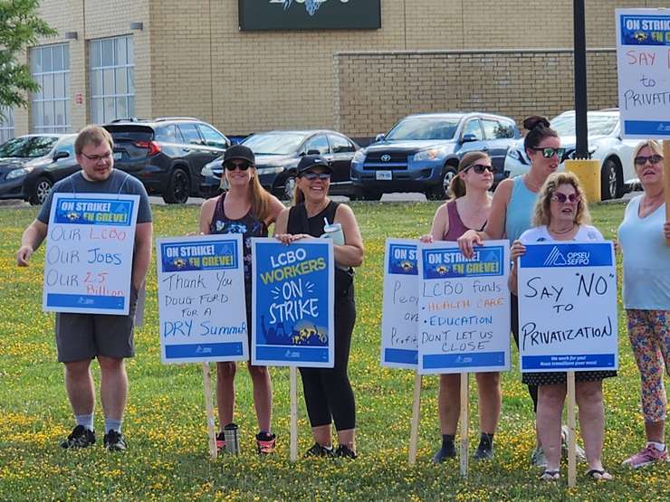 Workers at the LCBO on Quinn Drive in Sarnia picket outside of the store on day one of the strike. July 5, 2024. Blackburn Media photo by Josh Boyce.