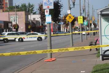 Windsor police investigate at a section of Wyandotte Street East after an apparent stabbing on August 30, 2019. Photo by Mark Brown/Blackburn News.