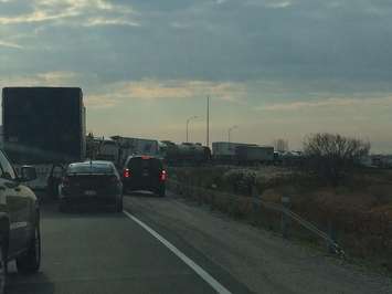 Significant backups at the Blue Water Bridge due to computer problems at US Customs. November 11, 2014 (BlackburnNews.com photo by Sue Storr)