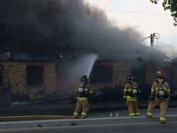 Firefighters respond to a massive blaze at the former Hook's Restaurant at Wharncliffe Rd. and Southdale Rd. in London, May 29, 2018. (Photo by Scott Kitching, BlackburnNews.com)