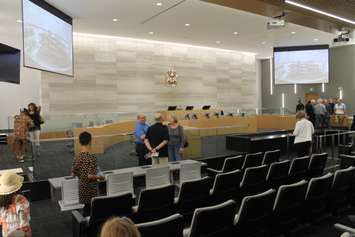Visitors check out the new City Council Chambers at a public opening of the New Windsor City Hall, May 26, 2018. Photo by Mark Brown/Blackburn News.