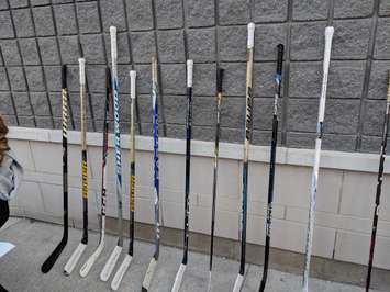 Hockey sticks honouring members of the Humboldt Broncos - Apr 9/18 (Blackburnnews.com Photo By Josh Boyce)