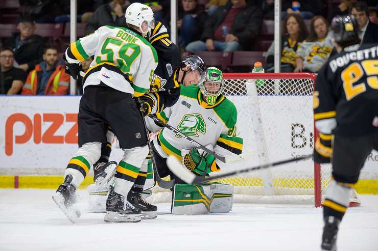 London Knights at Sarnia Sting January 10, 2024. Photo by Metcalfe Photography. 