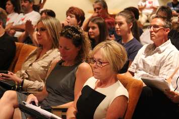 Residents from the Harrow and Amherstburg areas press public school board trustees to keep their schools open at the GECDSB regular meeting on September 15, 2015. (Photo by Ricardo Veneza)