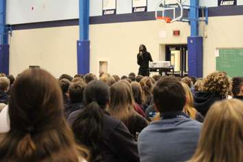 Recording artist and motivational speaker Emmanuel Jal visits Ursuline College in Chatham on November 26, 2015. (Photo by Ricardo Veneza)