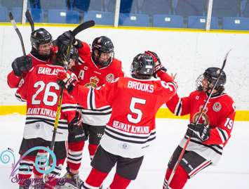 The Sarnia Legionnaires host the Komoka Kings. 10 February 2022. Shawna Lavoie Photography.