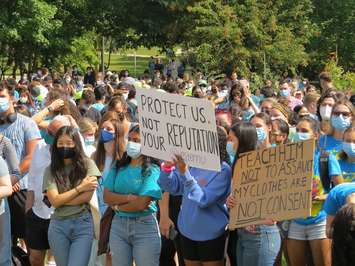 Thousands of students attend a walkout and rally in support of survivors of sexual violence at Western University, September 17, 2021. (Photo by Miranda Chant, Blackburn News)