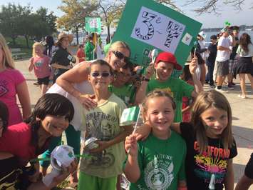 Students in Nicole Goldhawk Grade 3-4 class at Sarnia's Ecole Les Rapides celebrate Franco-Ontarian Flag Day. September 25, 2017 (Photo by Melanie Irwin)