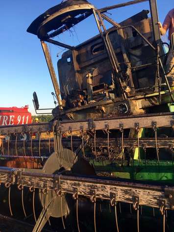 Petrolia and North Enniskillen firefighters respond to a combine fire. July 21, 2017 (Photo courtesy of @PetroliaFireDept Twitter)
