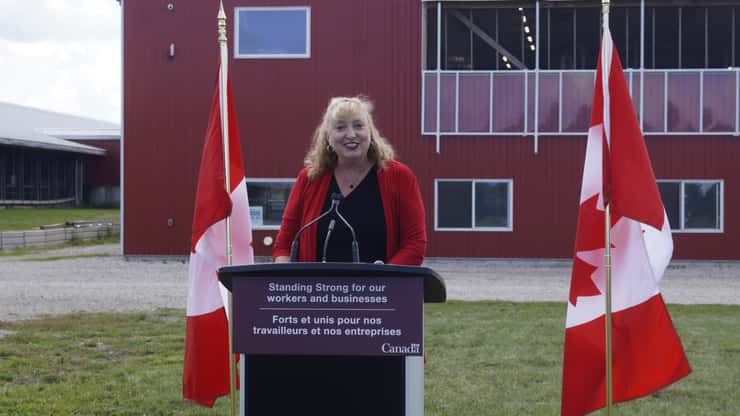 Sarnia-Lambton-Bkejwanong MP Marilyn Gladu at Forbes Dairy Farm in Sarnia. August 27, 2026. (Photo by Natalia Vega)