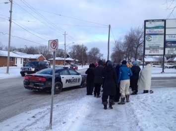 Picketers at the CCAC on Pontiac Dr. report some incidents on the line Friday Jan. 30, 2015 (BlackburnNews.com photo by Dave Dentinger)