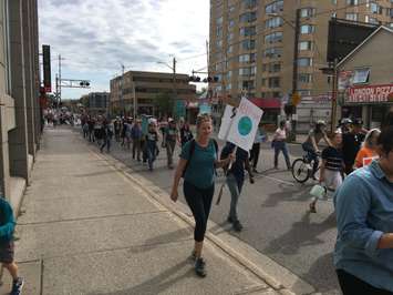 Climate strike demonstators march down Richmond Street in London on Friday, September 27. Photo by Scott Kitching. 