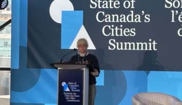 United way Executive Director Francesca Dobbyn represented the SOS team on the panel Investing in People and Place: Strengthening Social and Physical Infrastructure. Photo from Grey County