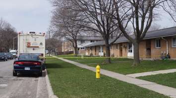 Sarnia Police investigate suspicious death on Kathleen Ave.  April 19, 2016. Photo by Jake Jeffrey (blackburnnews.com)