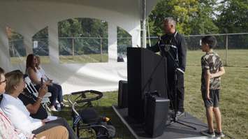 John Williams speaking at official unveiling. September 16, 2022. (Photo by Natalia Vega)