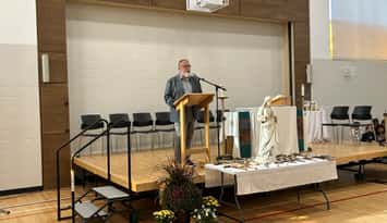 SCCDSB Chair John Van Heck at the blessing of Sacred Heart Catholic School (Photo by: Lindsay Newman/Blackburn Media)