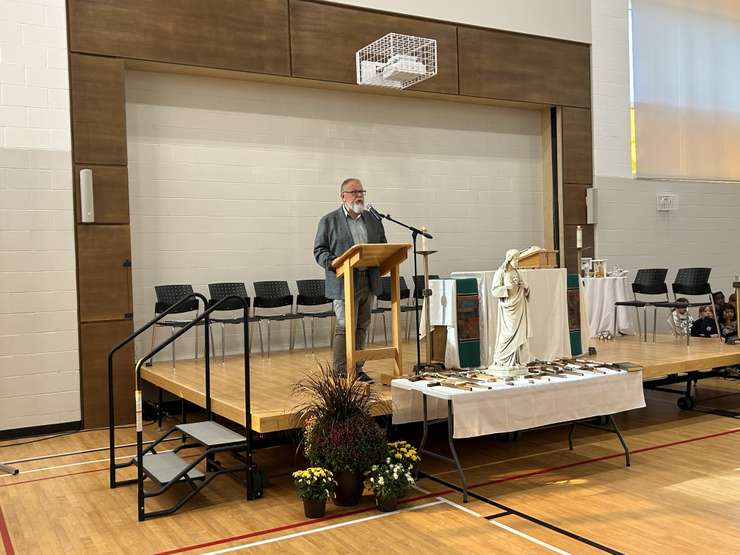 SCCDSB Chair John Van Heck at the blessing of Sacred Heart Catholic School (Photo by: Lindsay Newman/Blackburn Media)