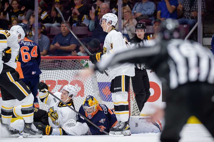 Flint Firebirds at Sarnia Sting, Sunday September 29, 2025. Photo by Metcalfe Photography. 