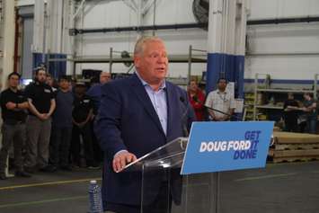 Progressive Conservative Leader Doug Ford speaks at Valiant plant in Windsor, May 13, 2022. Photo by Maureen Revait) 