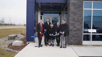 (L-R) Mike Bradley, Steve Baker, Aamjiwnaang Elder Pauline Williams, Mike Shannon and Steve Jelich. (Photo by Jake Jeffrey)
