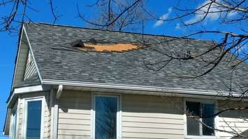 Wind damage on a roof in Chatham-Kent. (Photo courtesy of Mac Willer via Facebook)