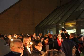 The vigil held outside of the Chatham-Kent Civic Centre to show solidarity on the Quebec City attack. February 1, 2017. (Photo by Natalia Vega)