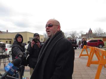 Arpad Horvath Jr. speaking to reporters outside of the Woodstock courthouse, January 13, 2017. (Photo by Miranda Chant, Blackburn News.)